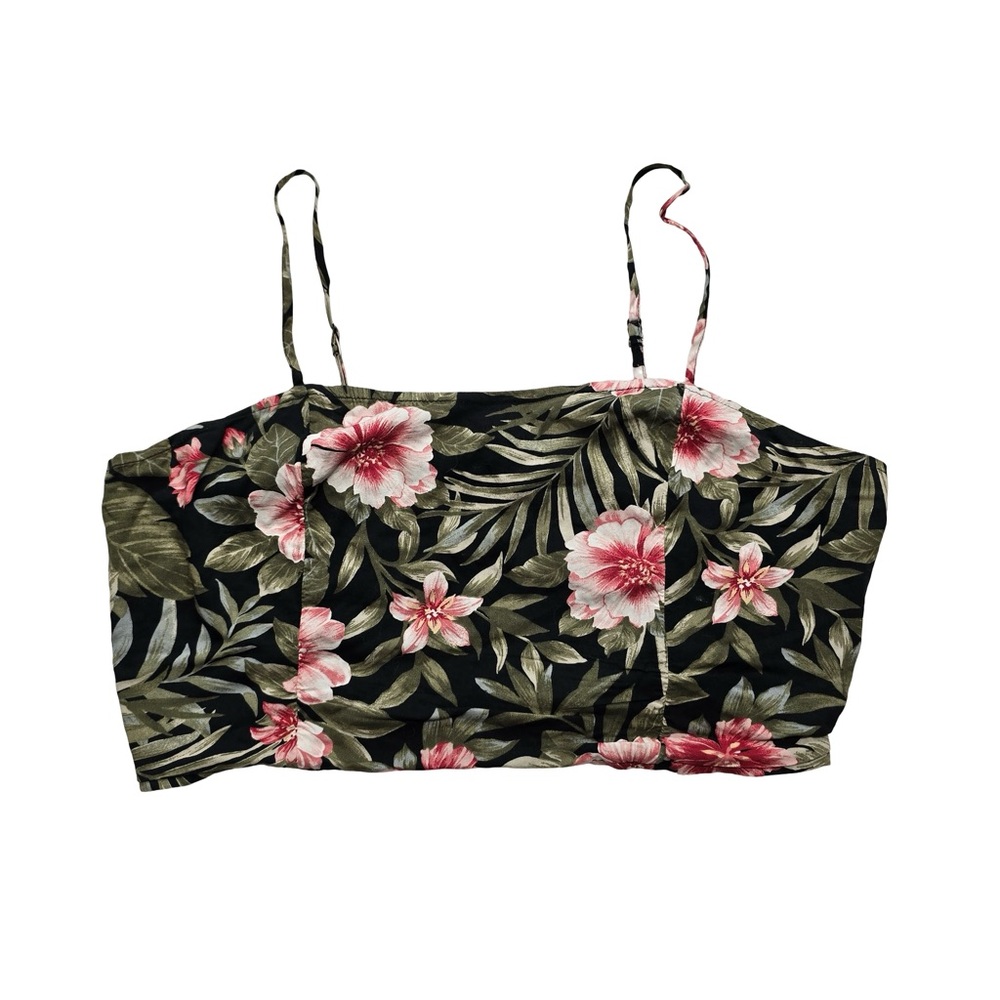 American Eagle Floral Crop Top Spaghetti Strap Black Women’s L